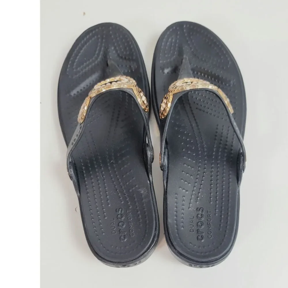Crocs Sanrah Diamante Wedge Flip Sandal in Black, sz 10 - Picture 8 of 16